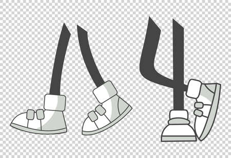 Cartoon legs. Vector walking feet in various positions. Legs in boots. Coloring vector isolated illustrationのイラスト素材