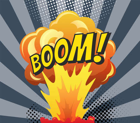 Comic poster wth cartoon explosion frame. Boom comic banner design. Hand drawn vector illustration. Colorful funny banner in comics book and pop art styleのイラスト素材