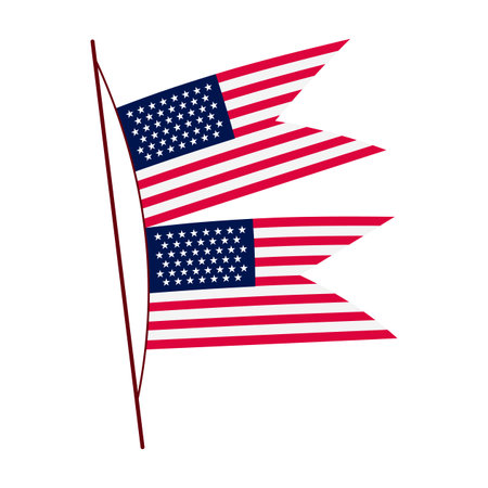 Waving flag. American flag on white background. National flag waving symbol. Banner design elementのイラスト素材