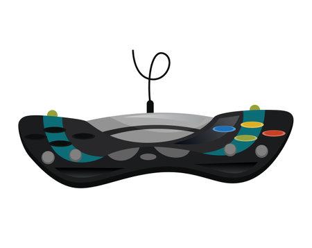 Joystick. Cartoon video game console. Entertainment play technology. Gamepad vector icon. Game-play console isolated on white backgroundのイラスト素材