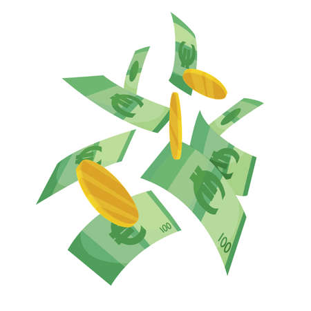 European currency note euro banknotes. Money vector illustration. Investment capital wealth savings or financial prosperity symbol. Paper money and coinsのイラスト素材
