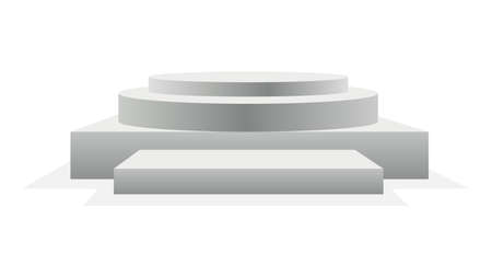 Podium realistic. Showroom pedestal, floor stage platform vector isolated mockup. Round and square 3d empty podium with steps. Concept of showcase for product, promotion sale or presentationのイラスト素材