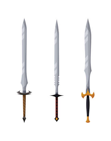 Medieval weapon collection. Ancient weaponry, war and heraldry concept. Illustration of melee weapon icons. World melee weaponry. Symbol isolated on white backgroundのイラスト素材