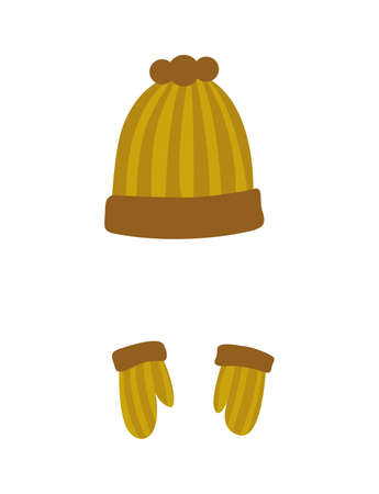 Winter warm hat and gloves. Clothes for winter or autumn. Stylish clothes for cold weather. Icons set for web and mobile designのイラスト素材