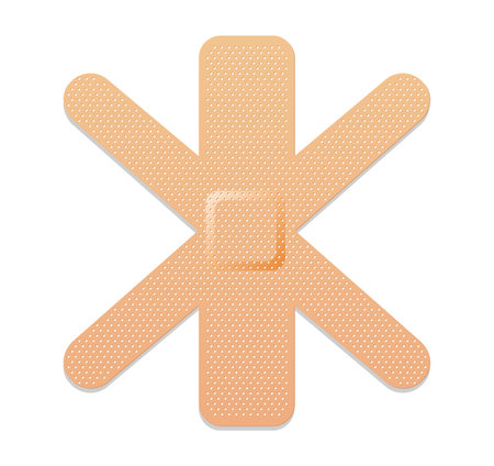 Medical plaster. Adhesive bandage or sticking plaster. Protection and care. Vector cartoon plaster on white backgroundのイラスト素材