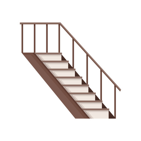 Modern wooden staircase. Isolated cartoon flat vector icon of stairs. Element for hotel lobbyのイラスト素材