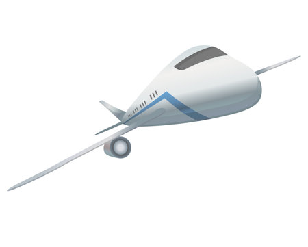 Flying airplane or airliner. Aircraft transport. Passenger flight jet airplane, aviation vehicle. Civil aircraft journey and aviation symbol. Wing flight transportのイラスト素材