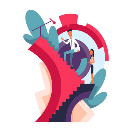 Video blogging. Studio blog recording on chroma key background. Vlog. Video recording. Workplace of blogger or video editor. Live streaming conceptのイラスト素材