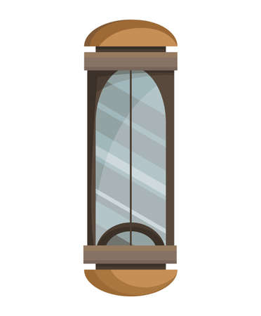 Lift mechanism in cartoon style. Modern elevator made of glass and metal. Cabins of mechanical lift. Cartoon modern house interior elementのイラスト素材