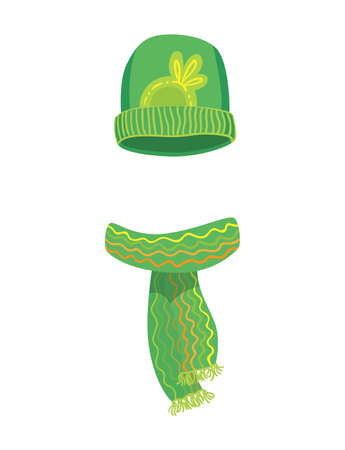 Winter warm hat and scarf. Clothes for winter or autumn. Stylish clothes for cold weather. Icons set for web and mobile designのイラスト素材