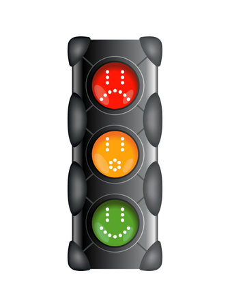 Traffic light with red, yellow and green color. Flat vector illustration isolated on white backgroundのイラスト素材