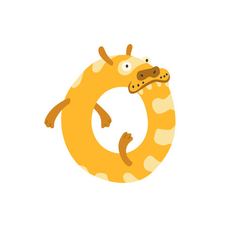 Monster alphabet symbol. Letter O of english alphabet shaped as monster. Children colorful cartoon funny fictional character isolated on white backgroundのイラスト素材