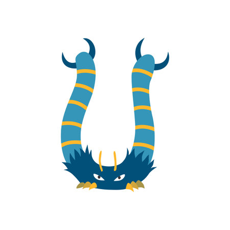 Monster alphabet symbol. Letter U of english alphabet shaped as monster. Children colorful cartoon funny fictional character isolated on white backgroundのイラスト素材