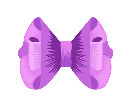 Gift bow colorful flat vector illustration. Violet knot for present element template. Decoration for gifts, greetings or holidaysのイラスト素材