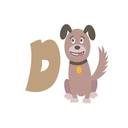 Dog animal alphabet symbol. English letter D isolated on white background. Funny hand drawn style character. Learn kids to read with cute toy illustrationのイラスト素材