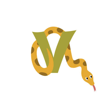 Viper animal alphabet symbol. English letter V isolated on white background. Funny hand drawn style character. Learn kids to read with cute toy illustrationのイラスト素材