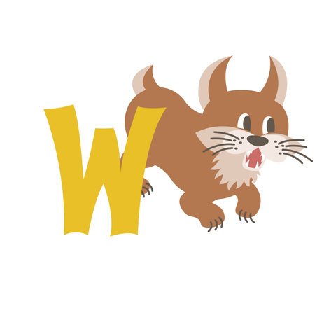Wolverine animal alphabet symbol. English letter W isolated on white background. Funny hand drawn style character. Learn kids to read with cute toy illustrationのイラスト素材