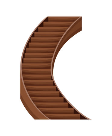 Modern wooden staircase. Isolated cartoon flat vector icon of stairs. Element for hotel lobbyのイラスト素材