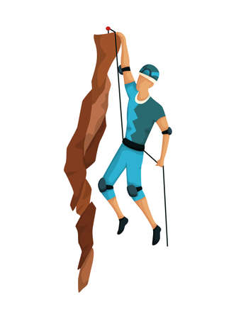 Mountain climbing. Men climbing on a rock mountain with professional equipment. Bouldering sport. Game scene isolated on white backgroundのイラスト素材