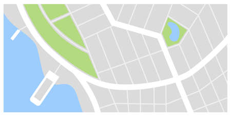 City map. Town streets with green line park and river. Downtown gps navigation plan, abstract...
