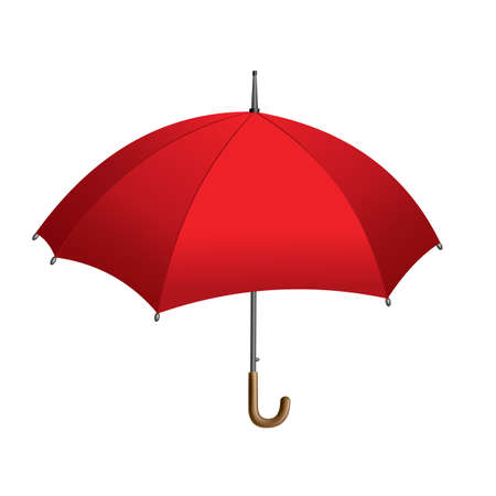 Red umbrella. Isolated on white background. Parasol opened. Hand-held rain or windbreak protectionのイラスト素材