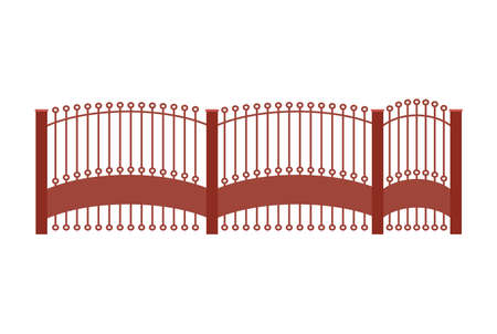 Gate fence from metal. Illustration of decorative barrier. Outdoor protective architecture elementのイラスト素材