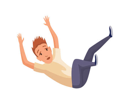 Falling man. Falling down people accident. Young men dangerous accident. Danger, risk. Bad luck, misfortune, fiasco. Business failure, company crash conceptのイラスト素材
