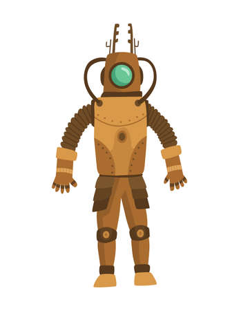 Steampunk fashion technology, fantasy vintage illustration with cartoon man in steampunk robot costume. Steam punk invention. People character with mechanical elementのイラスト素材