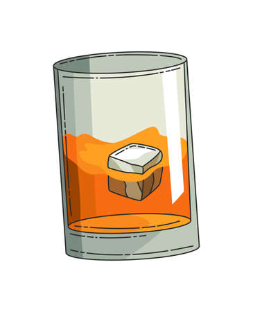 Glass of whiskey with ice. Realistic vector glass with smokey scotch whiskey isolated on white background. Glass and drinkのイラスト素材