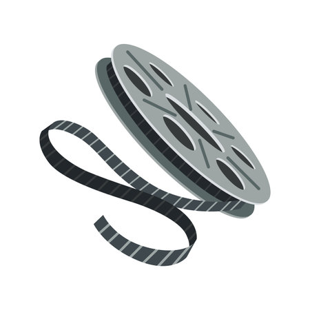 Cinema icon of film strip. Movie industry object. Design element for movie theater or theme of cinema. Isolated stickerのイラスト素材