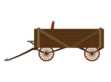 Wild west cartoon wagon. Old western carriage icon isolated on white backgroundのイラスト素材