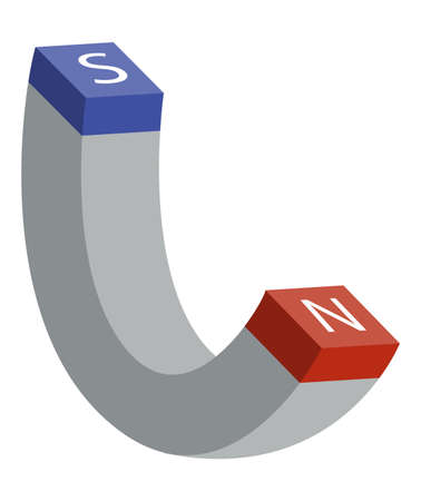 Red and blue magnet icon with two poles north and south isolated on white. Magnetism, magnetize, attraction concept. Power symbolのイラスト素材