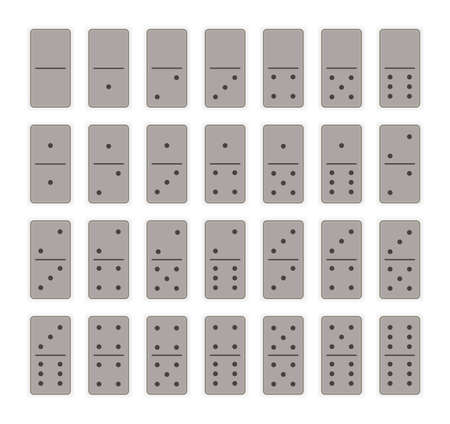 Domino 28 pieces with black spots or dots. Creative vector realistic full set. Bones art graphic design elements. Icon activity and hobbies collectionのイラスト素材