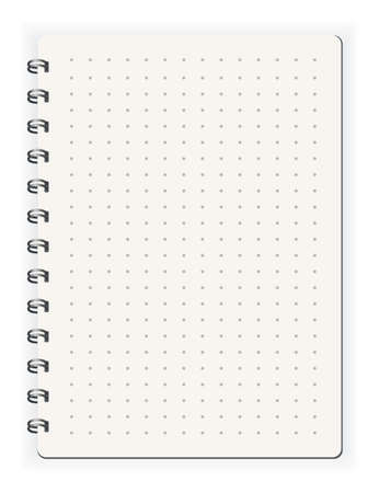Notebook ined dots. Sketchbook blank page. Notepad vector isolated mockup. Blank mock up with shadow. Art design clean spiral notepad blank templateのイラスト素材