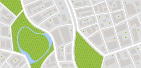 City map. Town streets with park and river. Downtown gps navigation plan, abstract transportation...