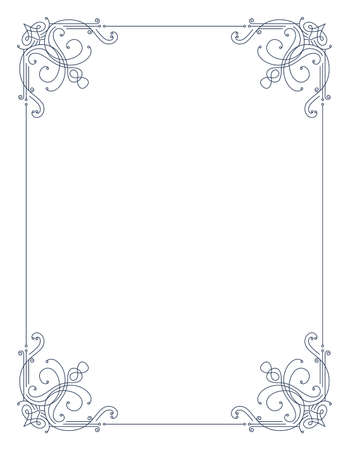 Decorative frame with swirls corners. Elegance border. Simple contour for wedding, greeting banner design. Isolated vector illustrationのイラスト素材