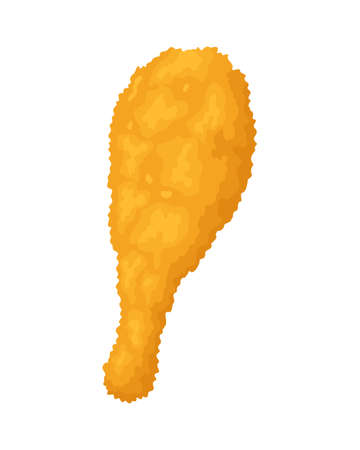 Fried chicken. Crispy fried chicken drumstick isolated on white background. Beautiful delicious in cartoon style. Fresh fast food fry meatのイラスト素材