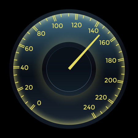 Realistic car dashboard speedometer. Speed measure gauge. Motorbike or motorcycle speed indicator, counter on analog panel. Colorful infographic elementのイラスト素材