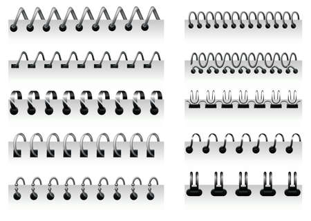 Notebook spirals, wire steel ring bindings and springs for diary. Spiral binder or ringed for paper calendar. Can use as page or notepad dividerのイラスト素材