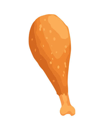 Fried chicken. Crispy fried chicken drumstick isolated on white background. Beautiful delicious in cartoon style. Fresh fast food fry meatのイラスト素材