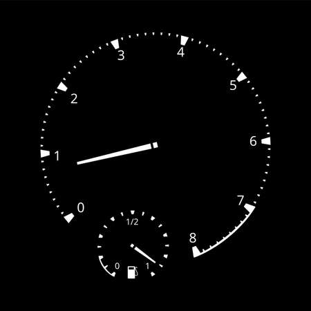 Realistic car dashboard tachometer. Prm measure gauge. Motorbike or motorcycle motor rotation indicator, counter on analog panel. Colorful infographic elementのイラスト素材