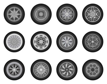 Set of car wheels. Summer or winter tires for driving in different weather conditions. Wheel disk...