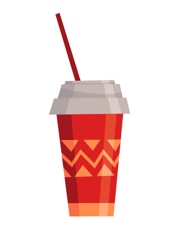 Cinema icon of drink in plastic cup with tube. Movie industry object. Design element for movie theater or theme of cinema. Isolated stickerのイラスト素材