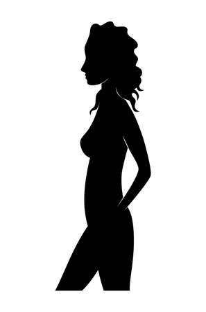Black silhouette woman standing, people isolated on white background. Preaty young girlのイラスト素材