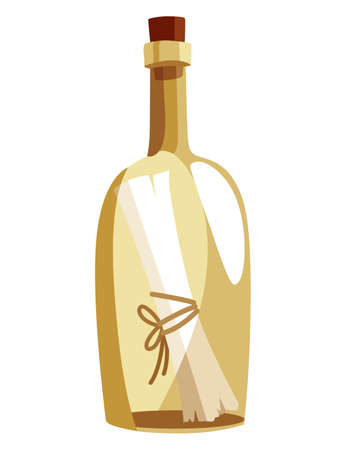 Nautical element letter in bottle. Sea vintage marine item isolated. Old-fashioned watercolor painting. Decorative vector symbolのイラスト素材