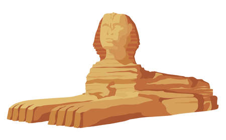 Egyptian Sphinx statue, symbol of ancient Egypt. Historic sight showplace attraction. Famous historical landmark place in Giza. Ancien architecture in sand dunesのイラスト素材