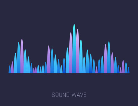 Color sound wave. Audio digital equalizer technology, musical pulse vector Illustration. Voice line waveform or volume level symbol. Curve radio waveのイラスト素材