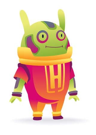 Cartoon alien. Robot toys character. Android isolated on white background. Funny monster for kids monstrosity in space suitのイラスト素材