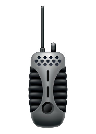 Walkie talkie icon for industrial use. Portable radio transceiver. Travel black portable mobile device. Vector illustration isolated on white backgroundのイラスト素材