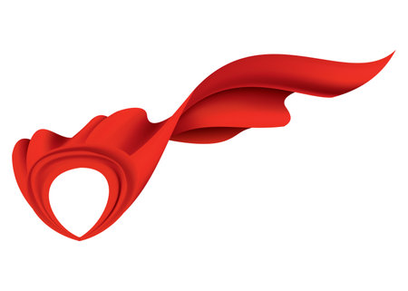 Superhero red cape in front view. Scarlet fabric silk cloak. Mantle costume or cover cartoon vector illustrationのイラスト素材